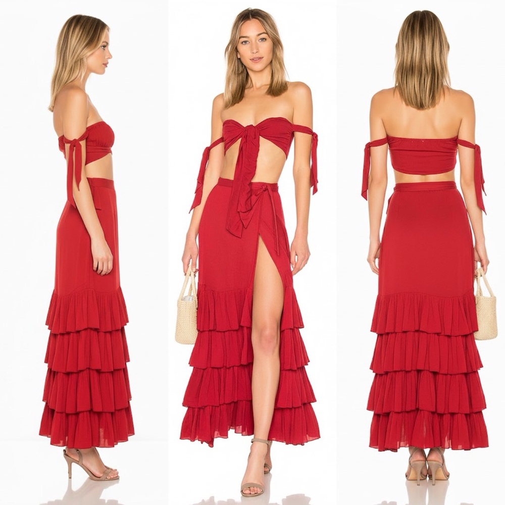 NEW TULAROSA x REVOLVE DANNI CROP TOP BANDEAU MAXI WRAP SLIT SKIRT SET GORGEOUS!